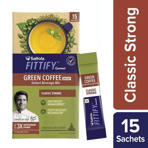 Saffola FITTIFY Gourmet Classic Strong Green Coffee Instant Beverage Mix, 15 Sachets Box-1.webp